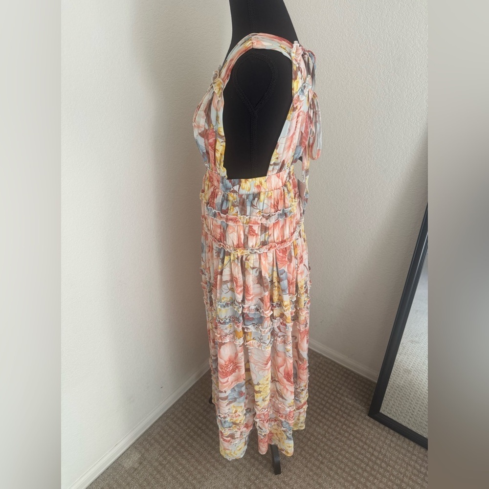 Forever 21 Floral Maxi Dress Small Tiered Ruffle Boho Pastel Sleeveless size S - Picture 4 of 10